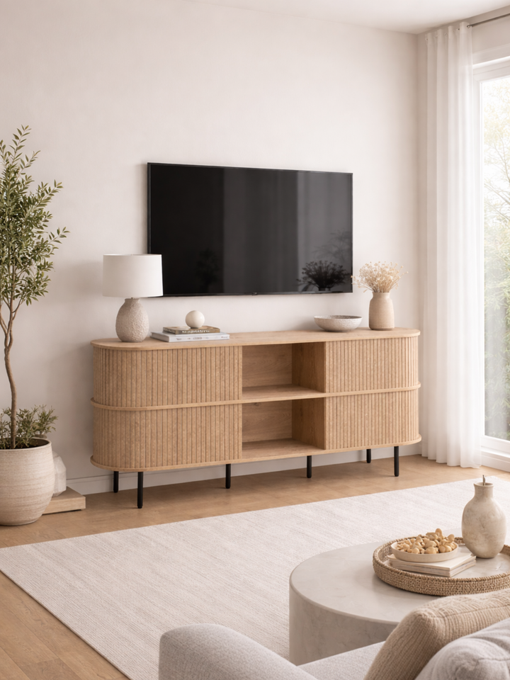 Cove Natural Oak Curved Sideboard Cabinet 160cm