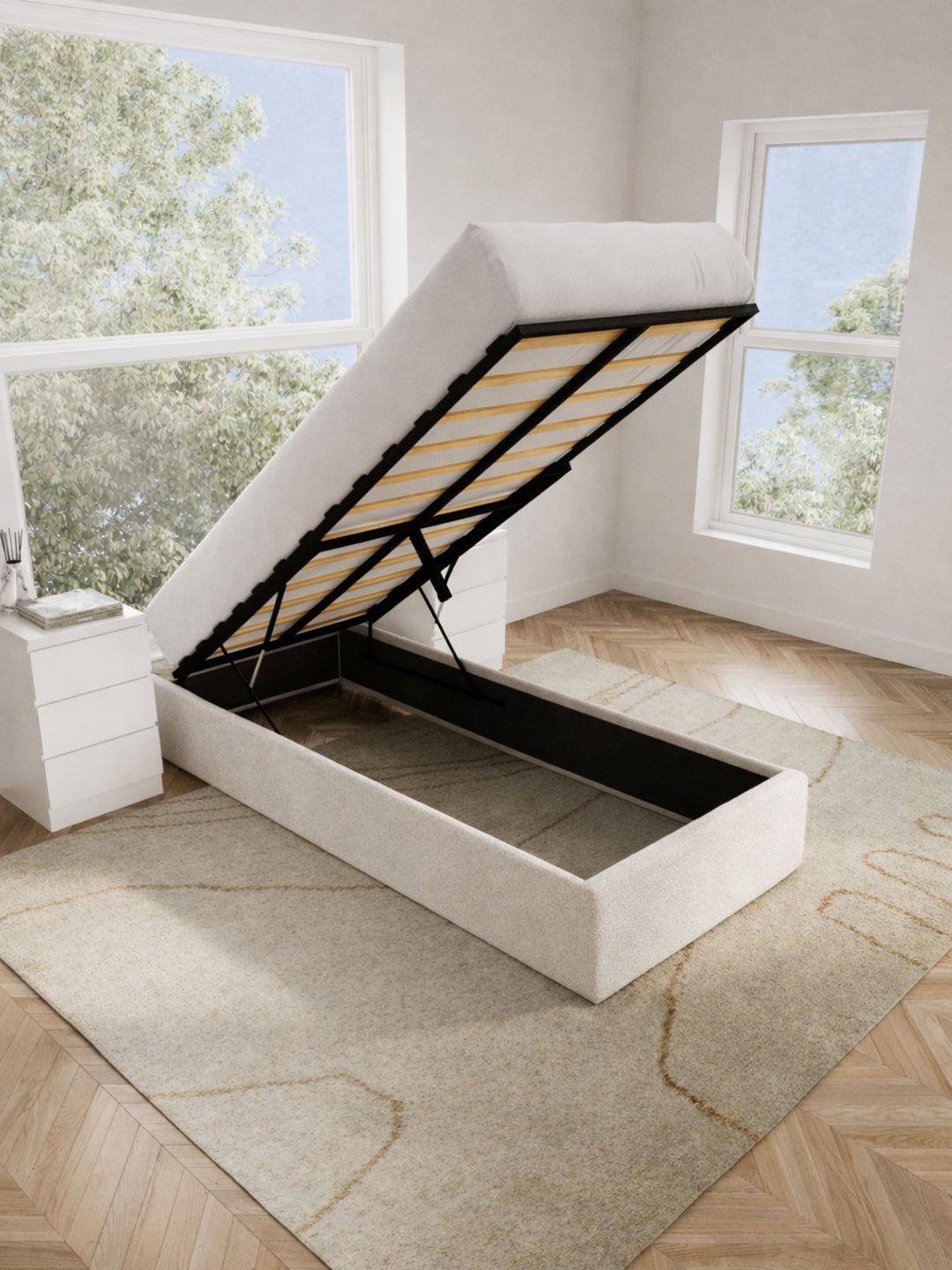 Lola White Boucle Gas Lift Bed Base