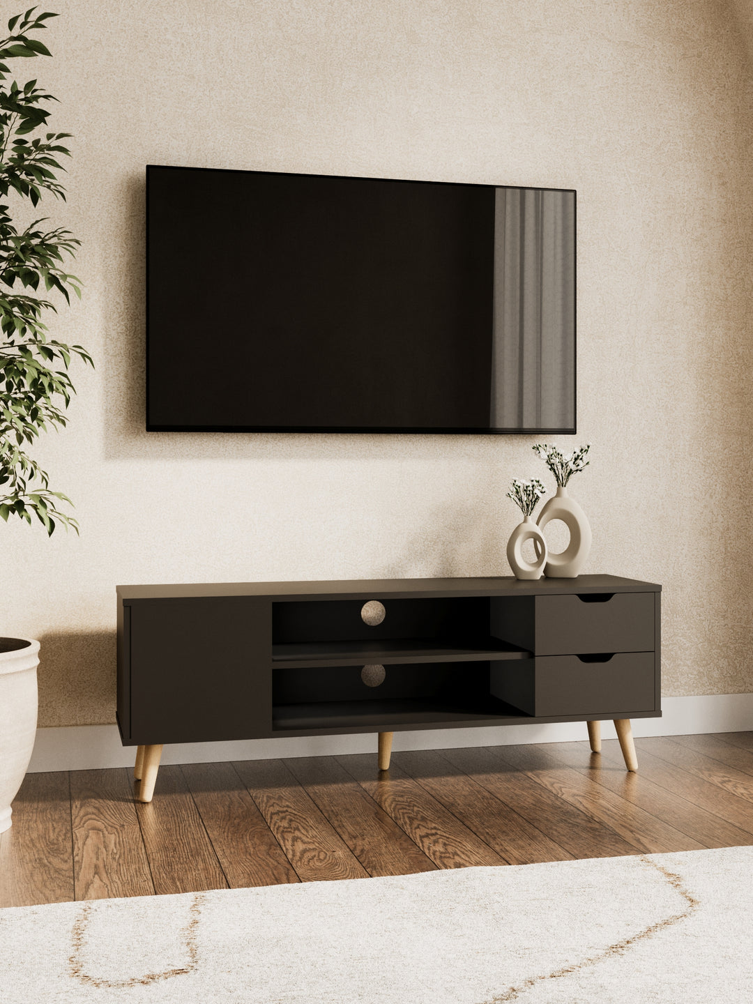Harlow Black Wooden Entertainment Unit 120cm