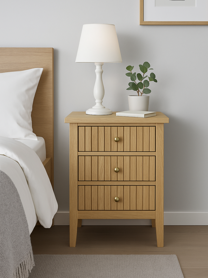 Alya Natural 3 Drawer Bedside Table