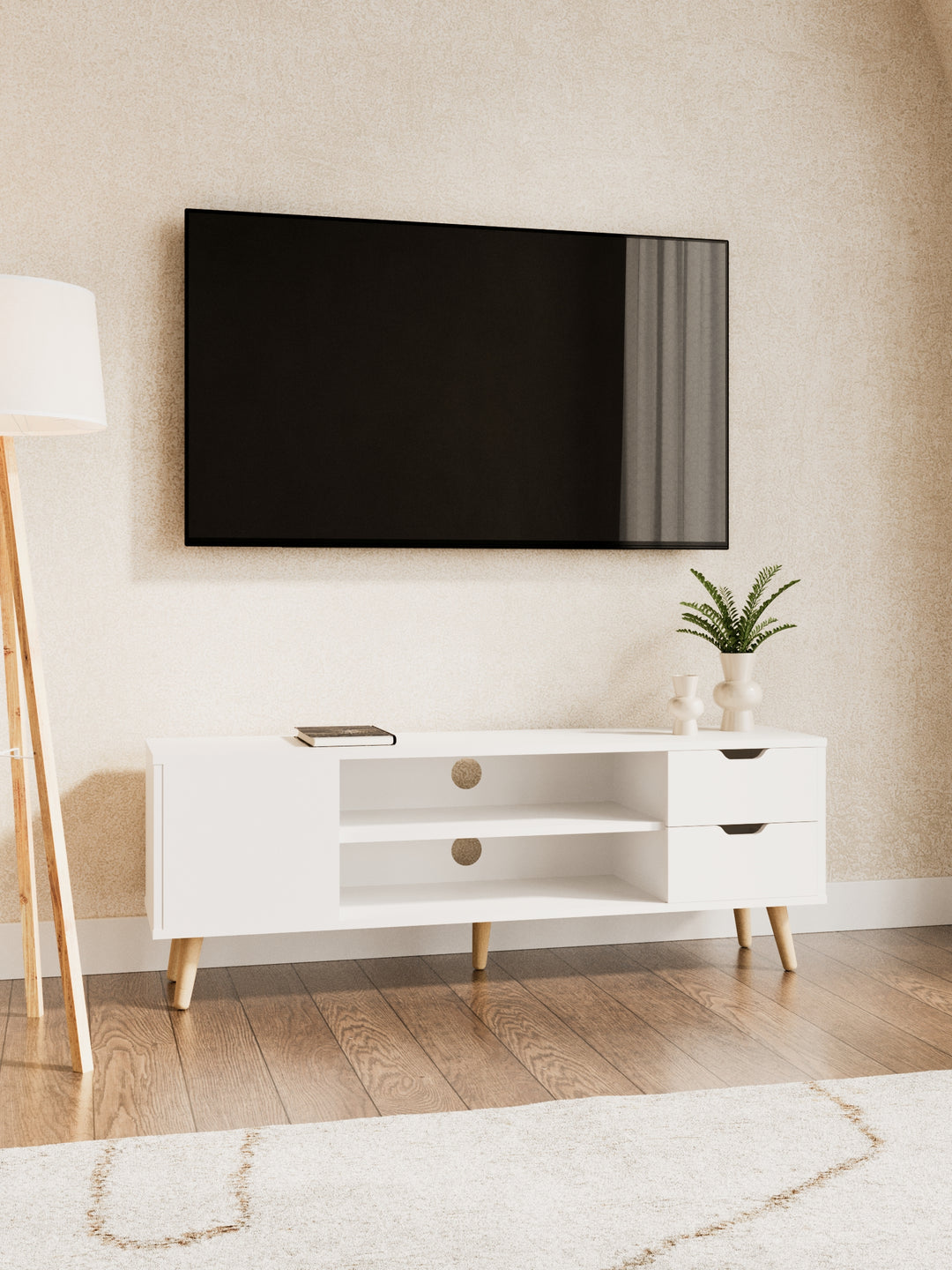 Harlow White Wooden Entertainment Unit 120cm