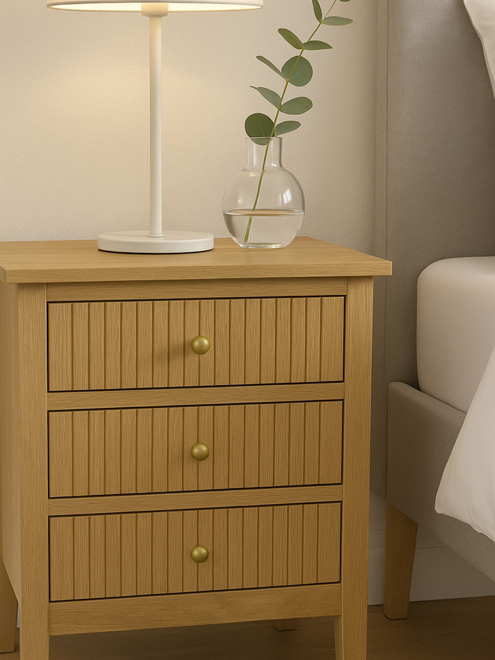 Alya Natural 3 Drawer Bedside Table