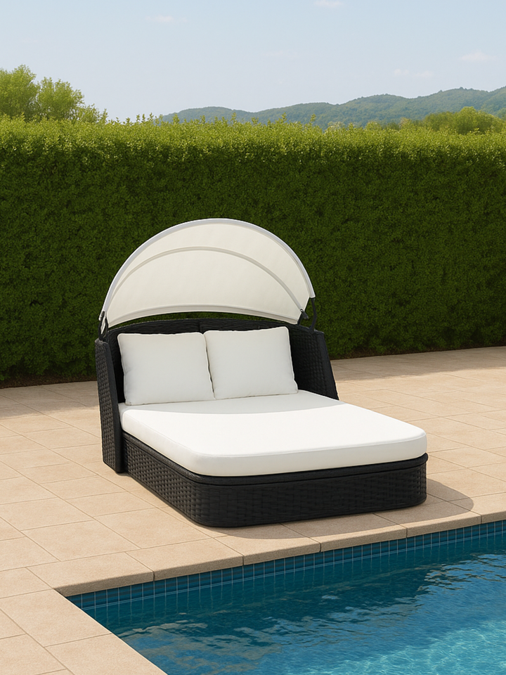 St Barts Rattan Black Outdoor Sun Lounge Day Bed