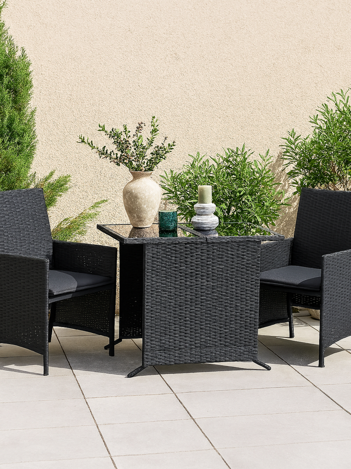 Hideaway Black Rattan 2 Seater Outdoor Dining Set