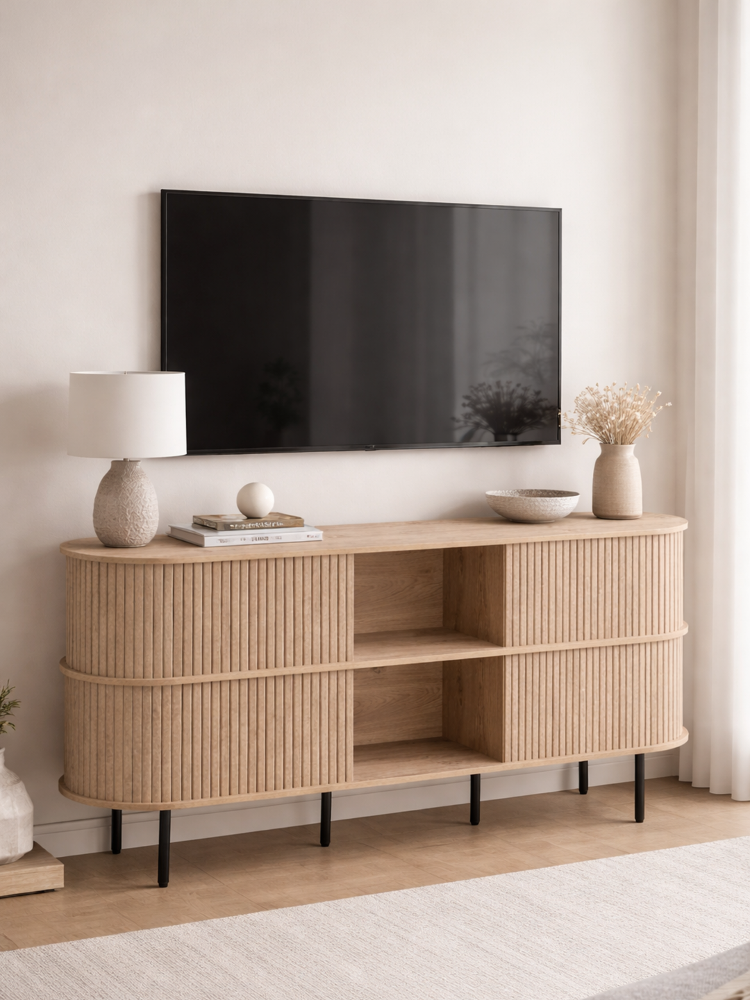 Cove Natural Oak Curved Sideboard Cabinet 160cm