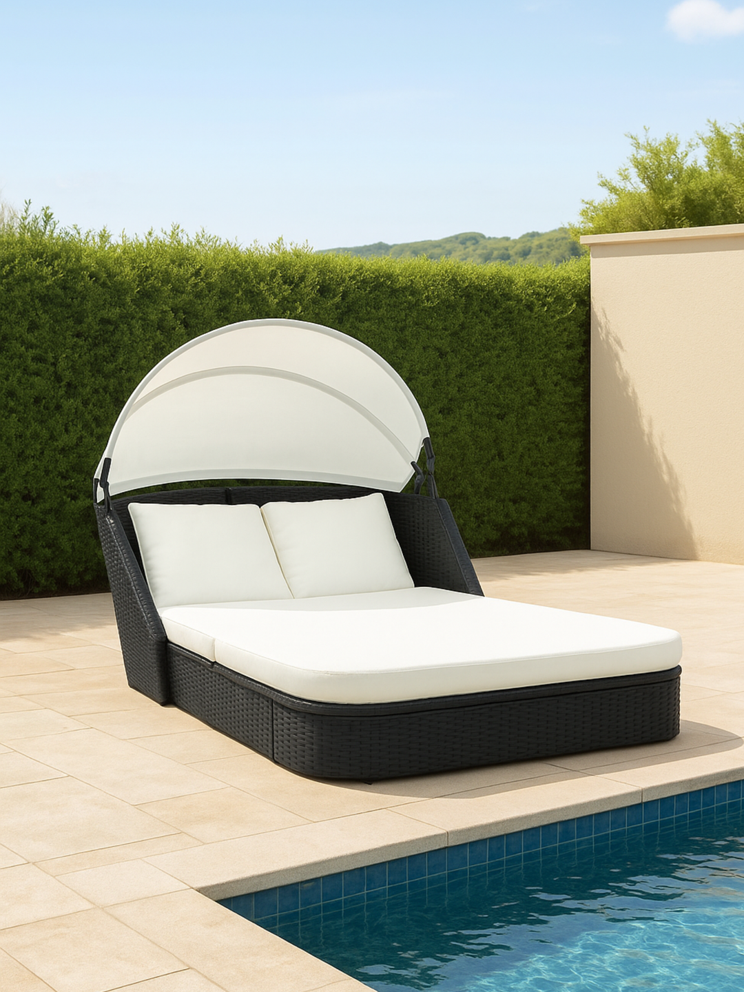 St Barts Rattan Black Outdoor Sun Lounge Day Bed