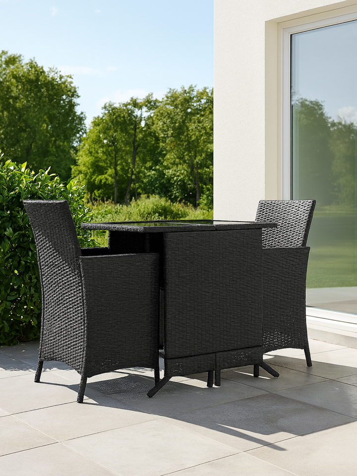 Hideaway Black Rattan 2 Seater Outdoor Dining Set