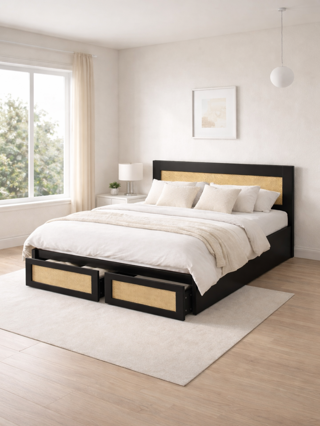 Andi Black Rattan Storage Bed Frame