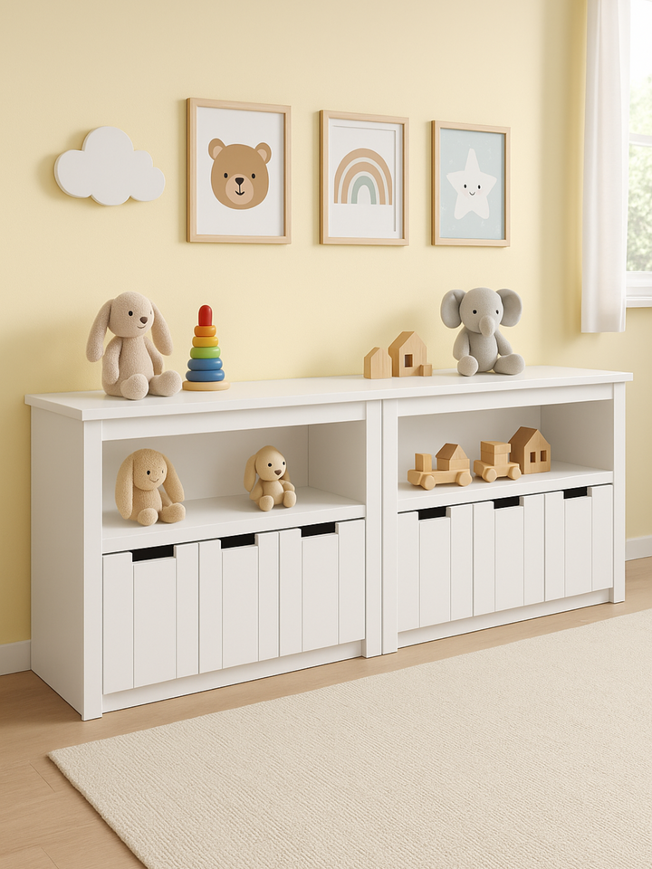 Bella White Kids Toy Storage Cabinet Box Bundle