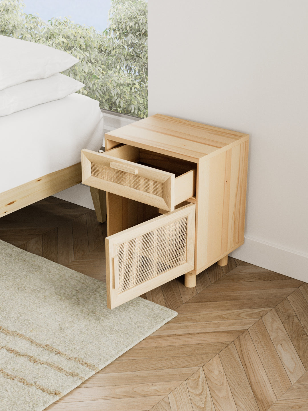 Bardon Rattan Wooden Bedside Table 2pcs