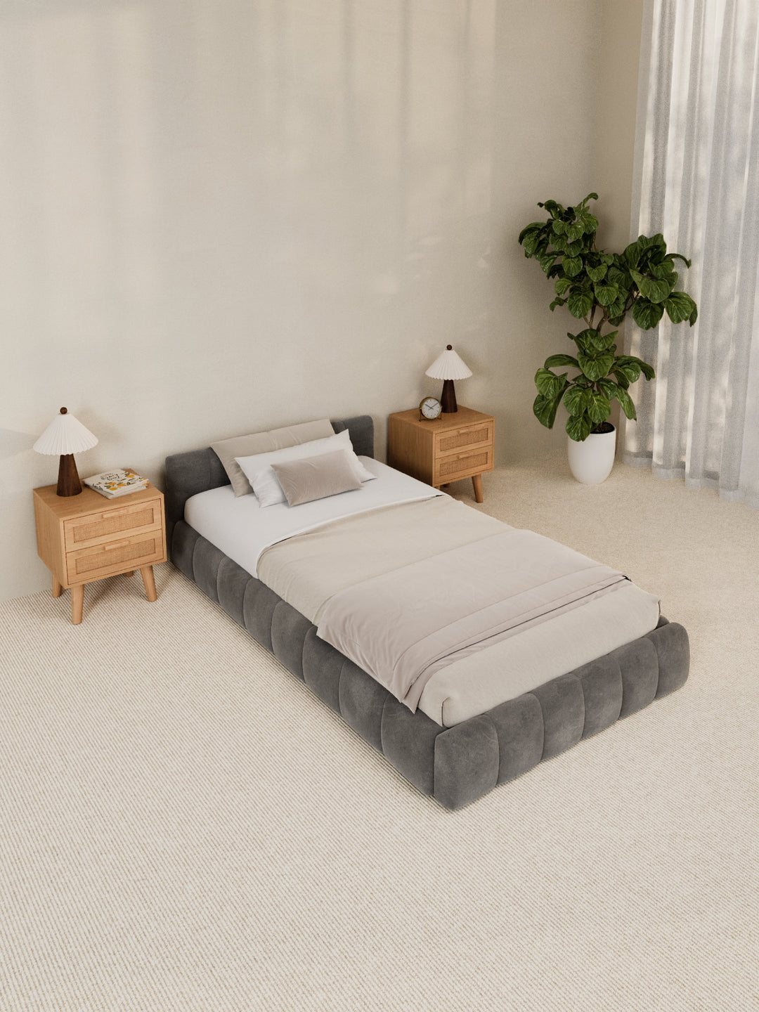 Winnie Grey Velvet Bed Frame