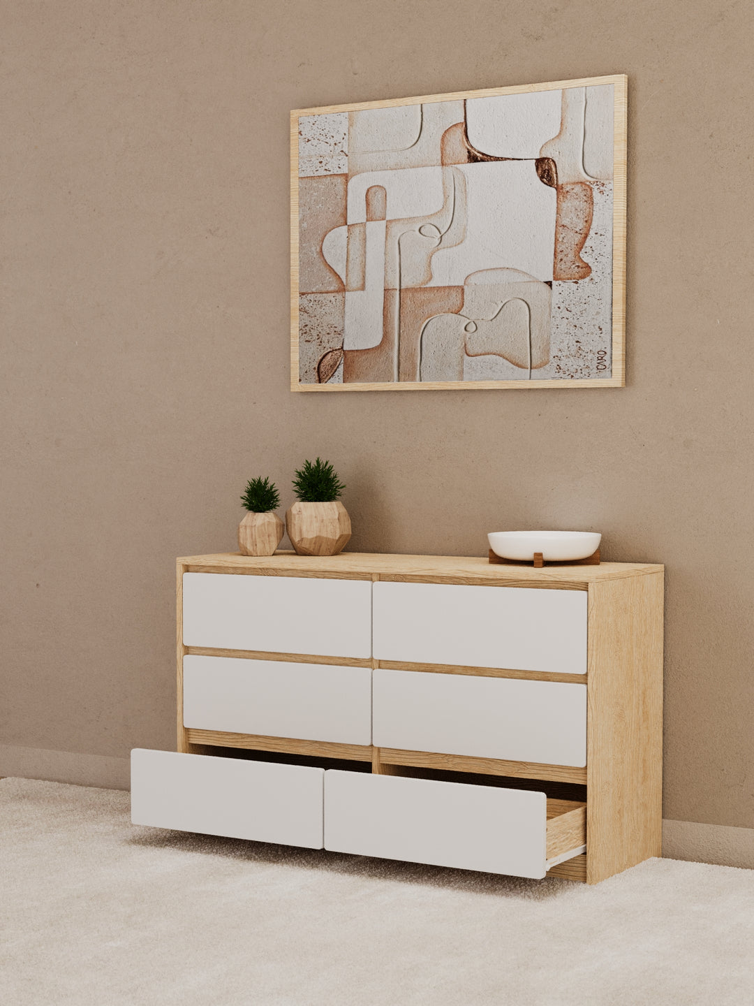 Georgie Natural & White 6-Drawer Dresser