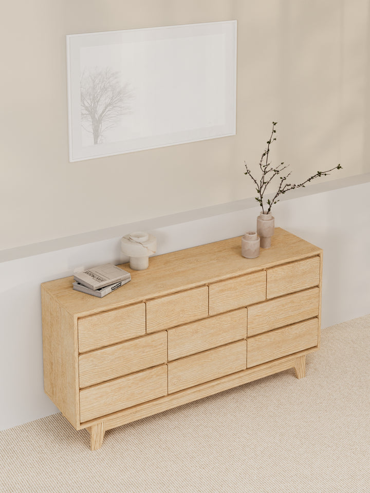 Georgie Natural Oak Lowboy 10-Drawer Dresser