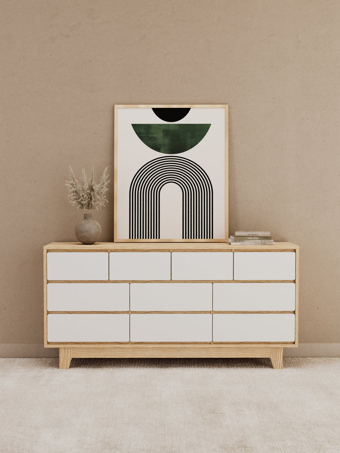 Georgie Natural & White Lowboy 10-Drawer Dresser