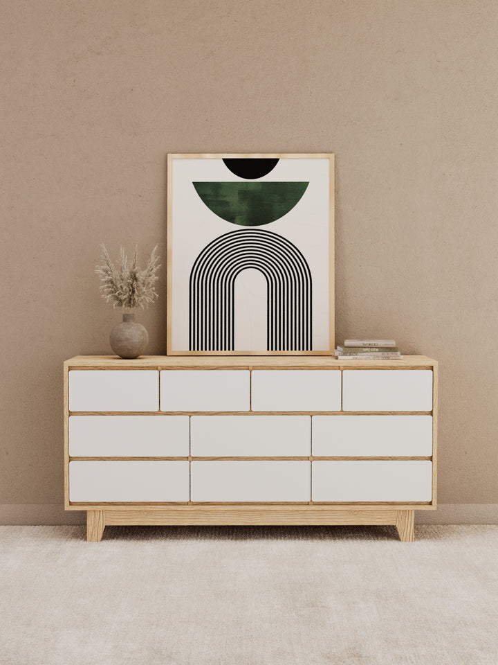 Georgie Natural & White Lowboy 10-Drawer Dresser