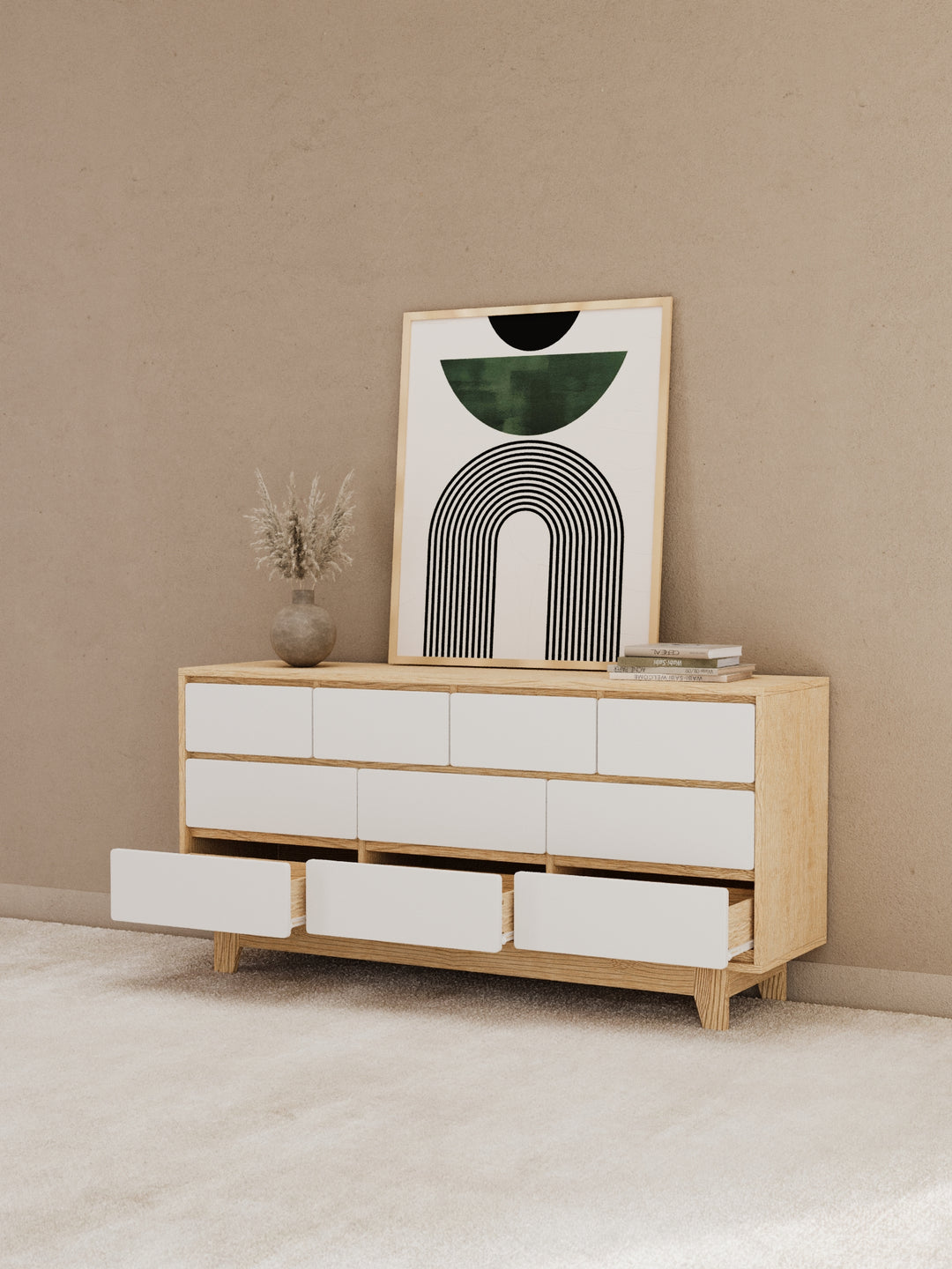Georgie Natural & White Lowboy 10-Drawer Dresser