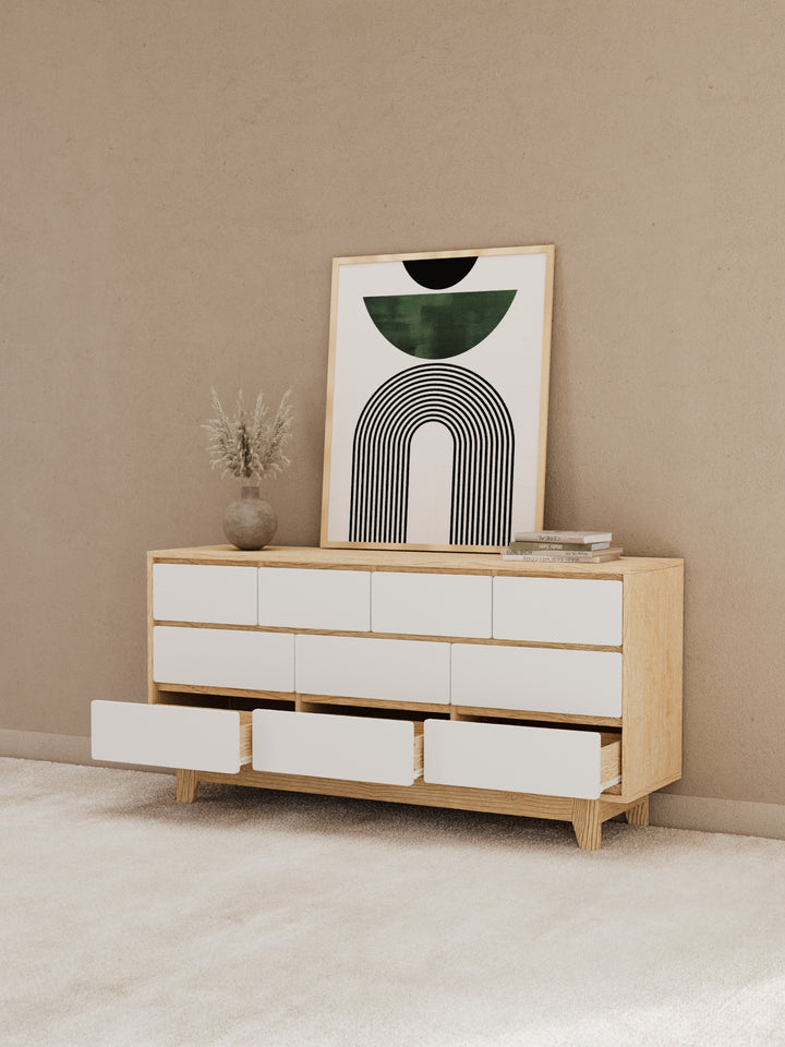 Georgie Natural & White Lowboy 10-Drawer Dresser