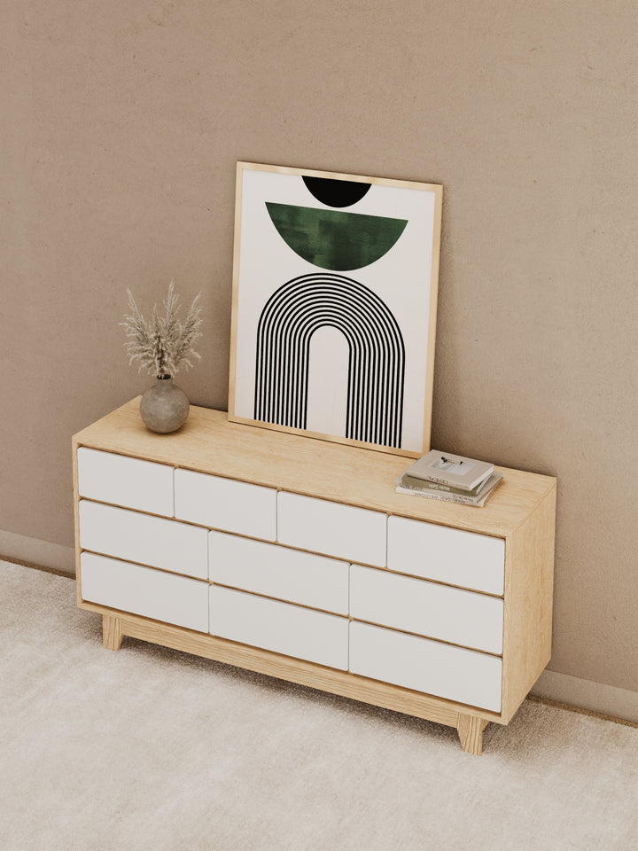 Georgie Natural & White Lowboy 10-Drawer Dresser