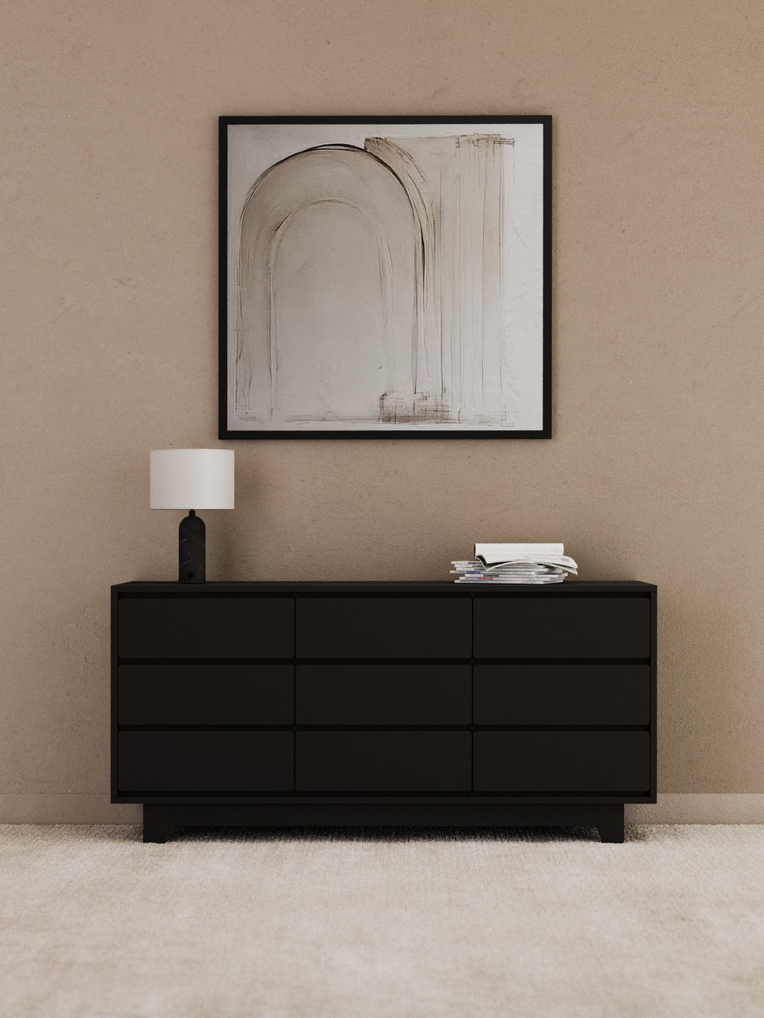 Georgie Black Lowboy 9-Drawer Dresser