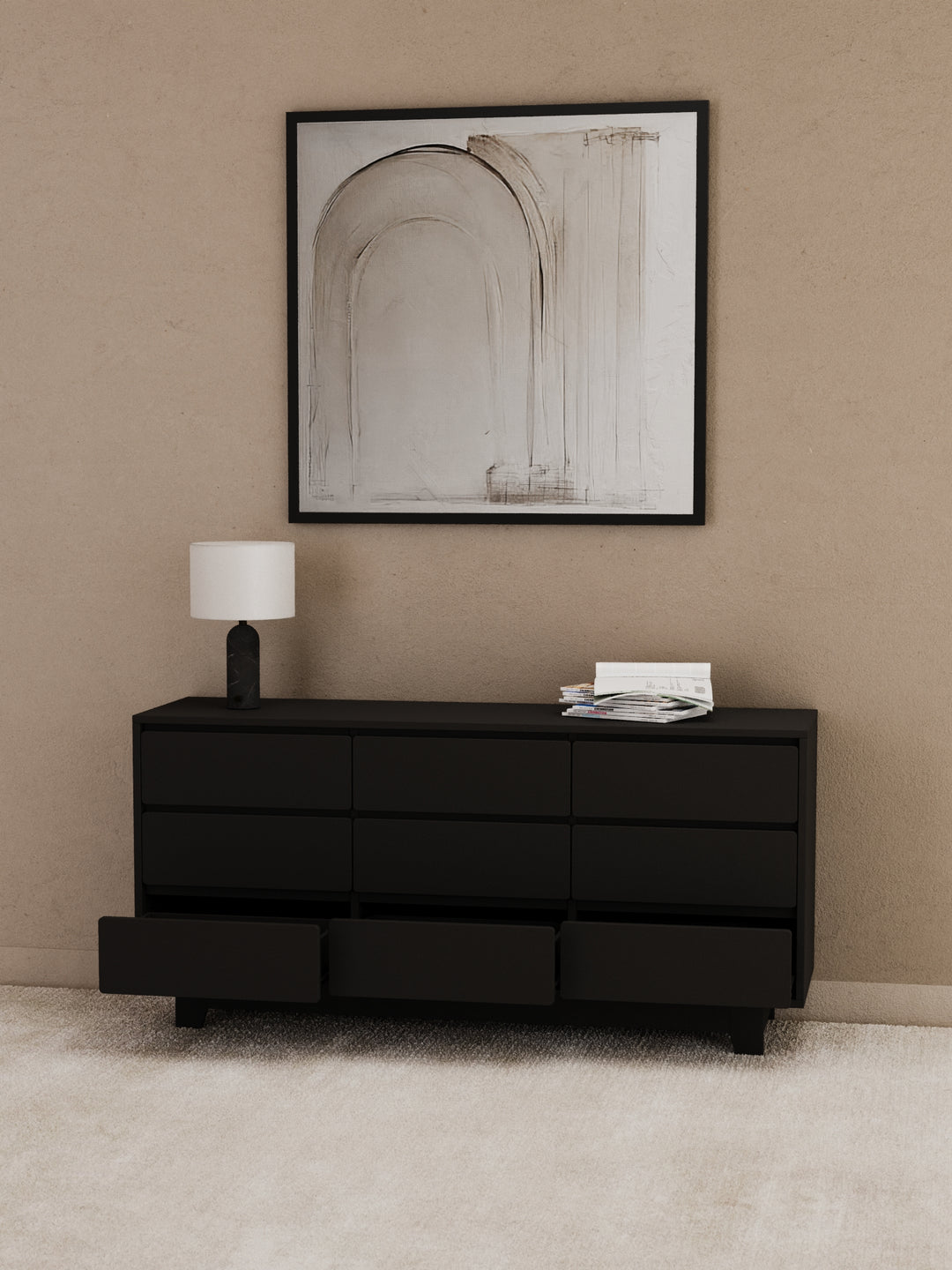 Georgie Black Lowboy 9-Drawer Dresser