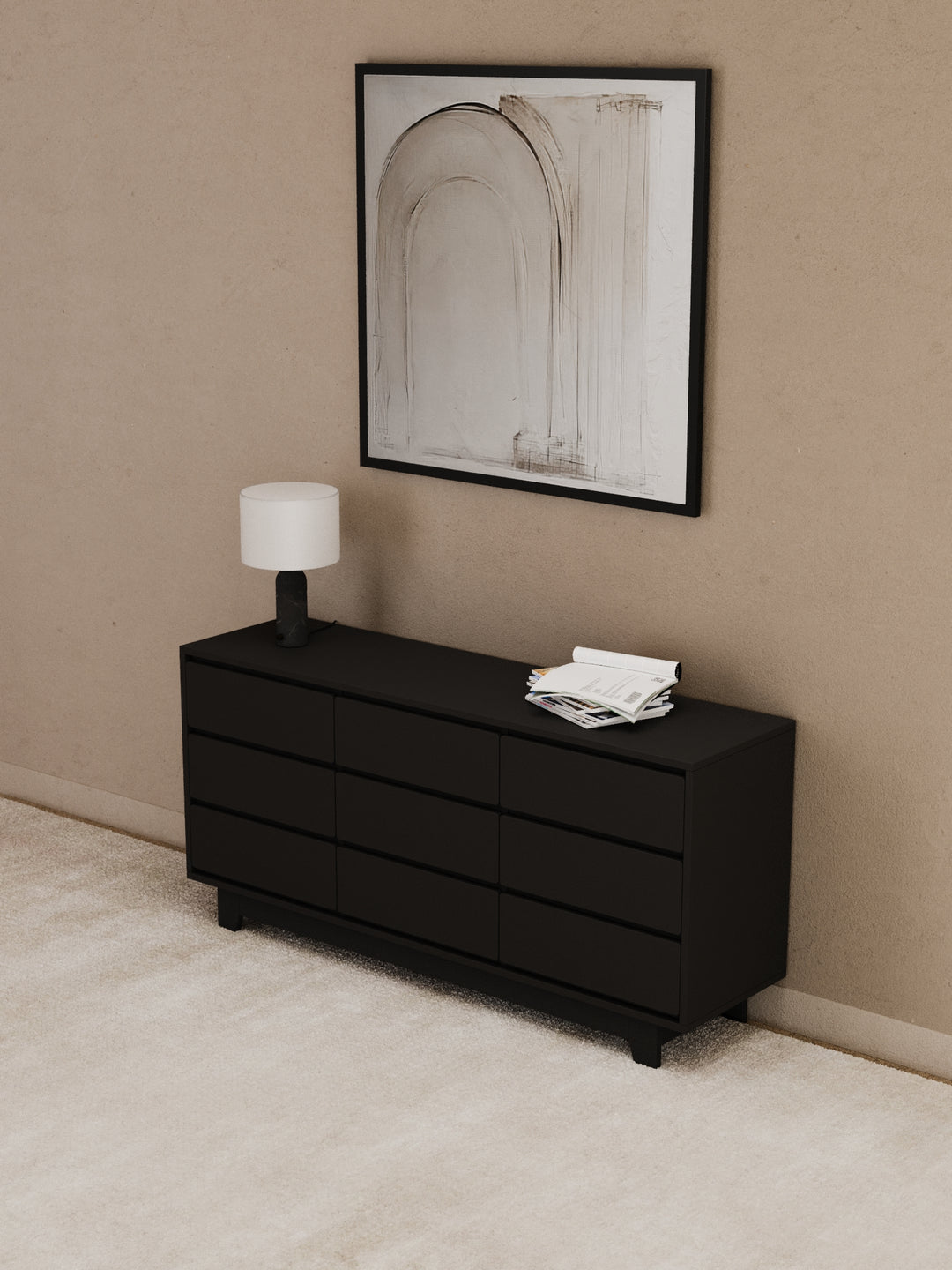 Georgie Black Lowboy 9-Drawer Dresser