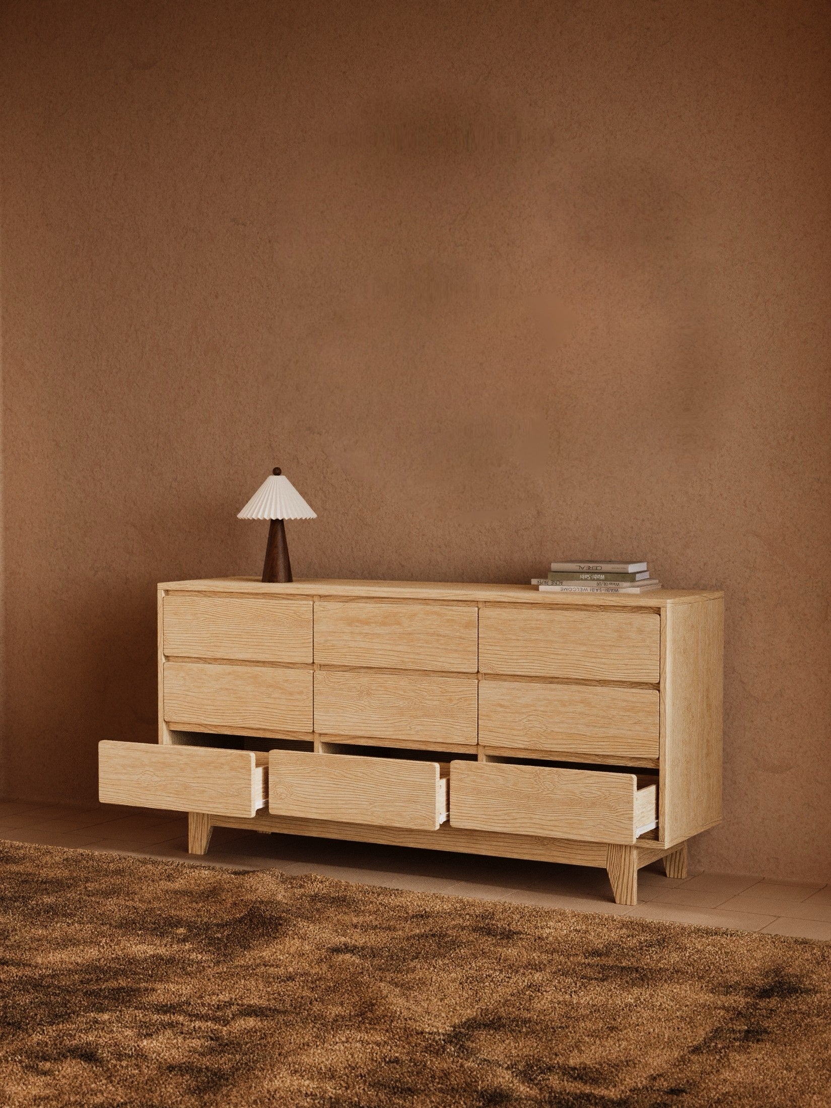 Georgie Natural Oak Lowboy 9-Drawer Dresser