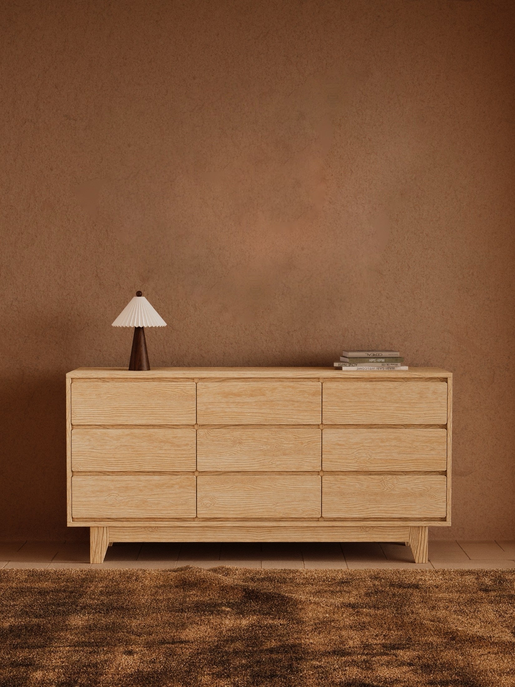 Georgie Natural Oak Lowboy 9-Drawer Dresser