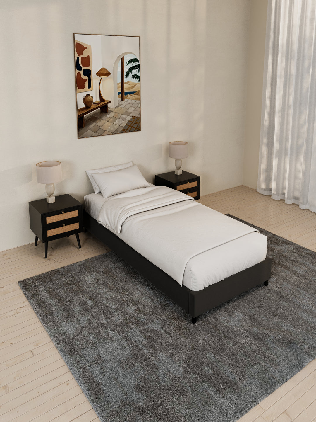 Lewis Charcoal Fabric Bed Base