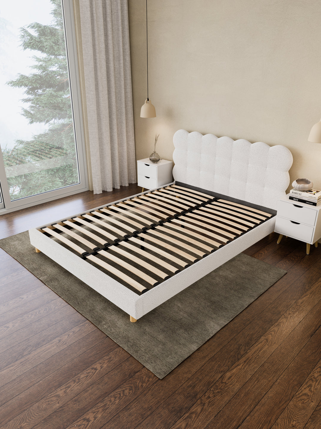 Alysha White Boucle Bed Frame