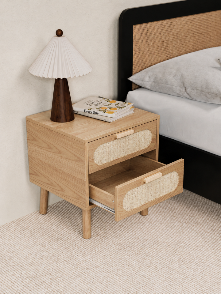 Toni Natural Rattan Wooden Bedside Table