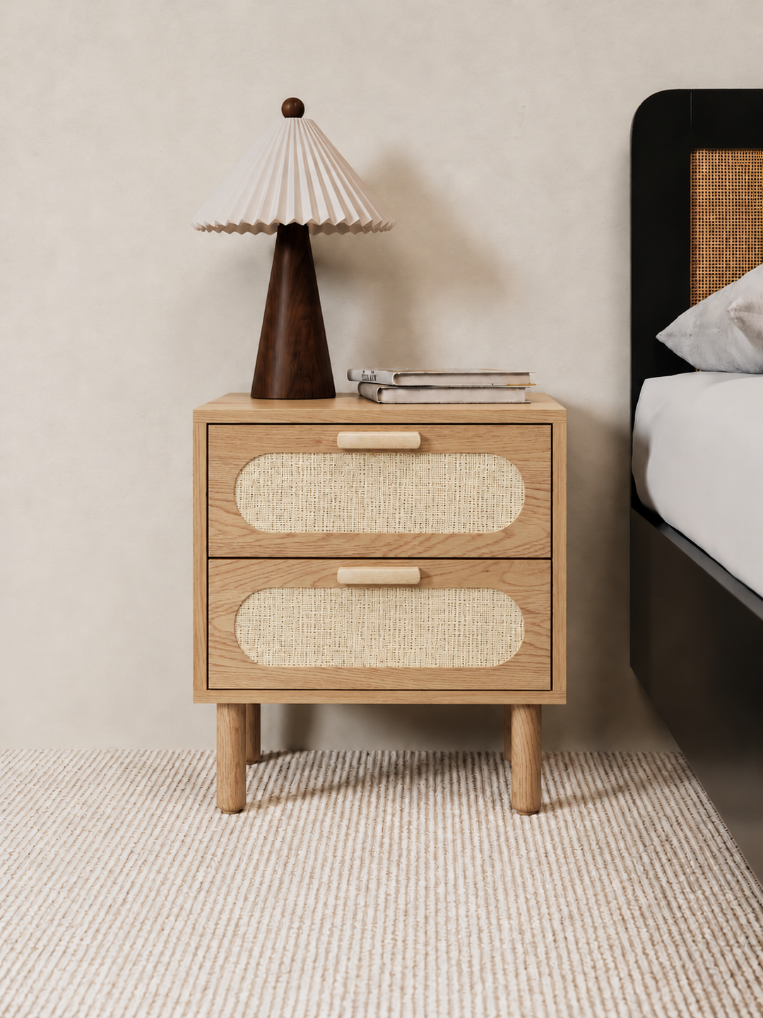 Toni Natural Rattan Wooden Bedside Table