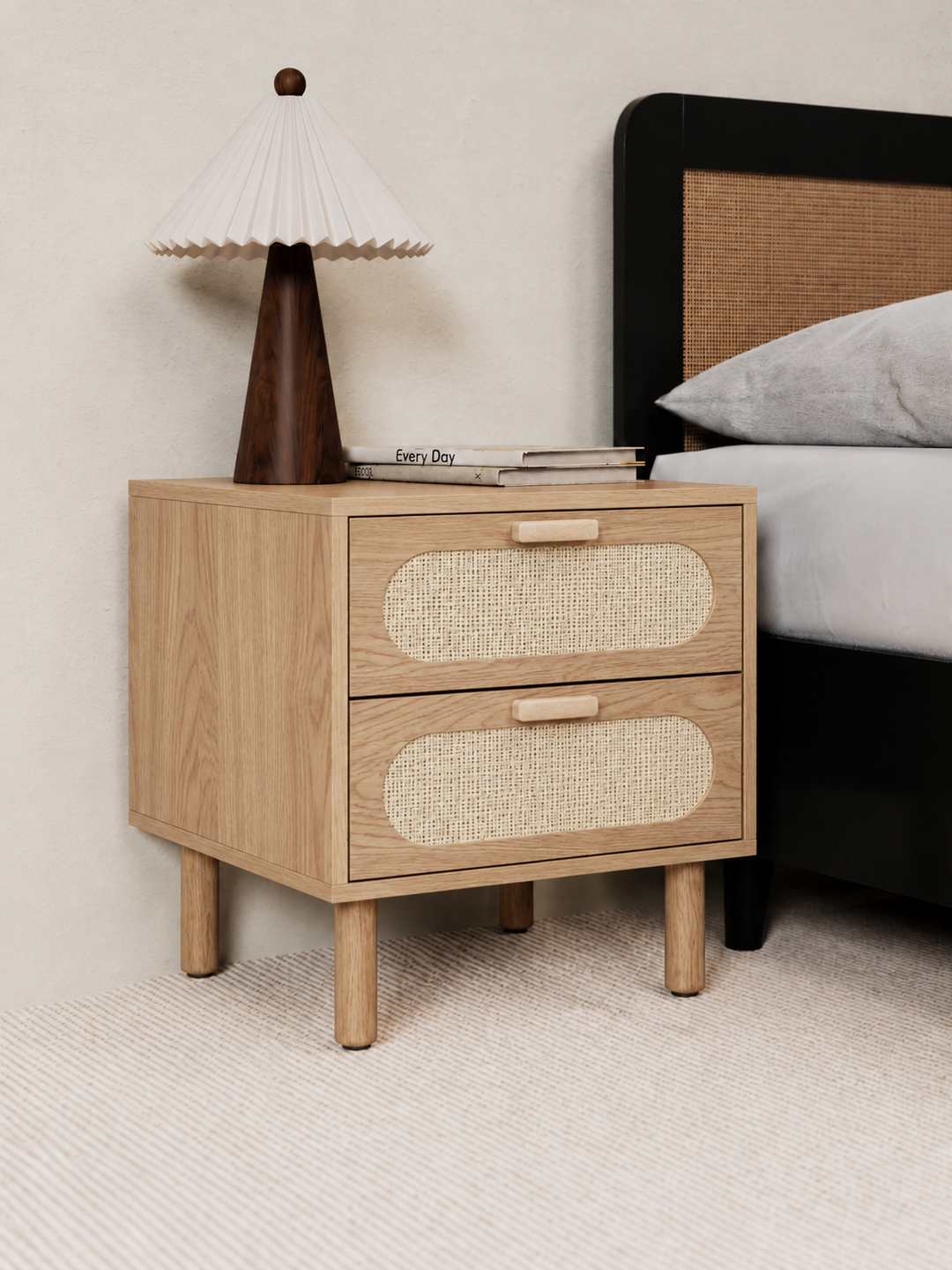 Toni Natural Rattan Wooden Bedside Table