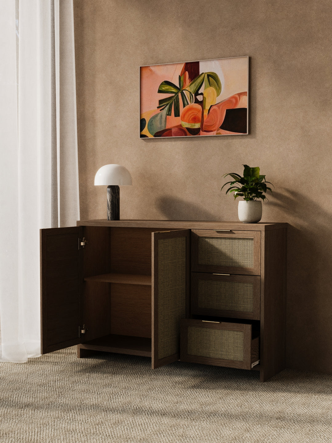 Alana Natural Rattan Sideboard Cabinet