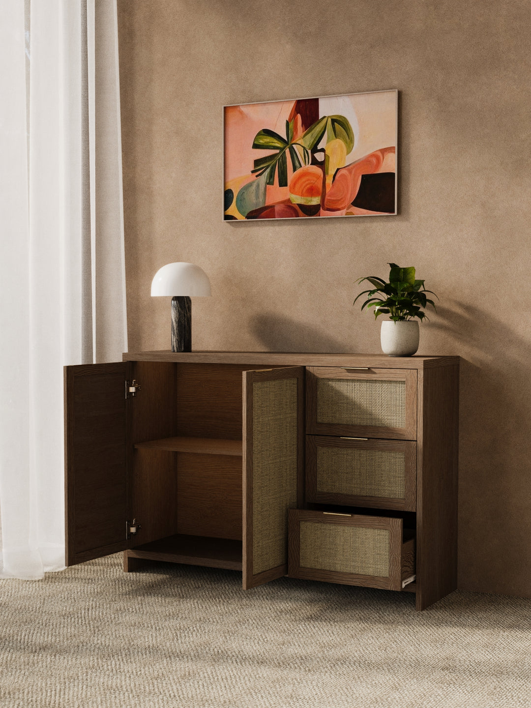 Alana Wooden Rattan Sideboard Cabinet