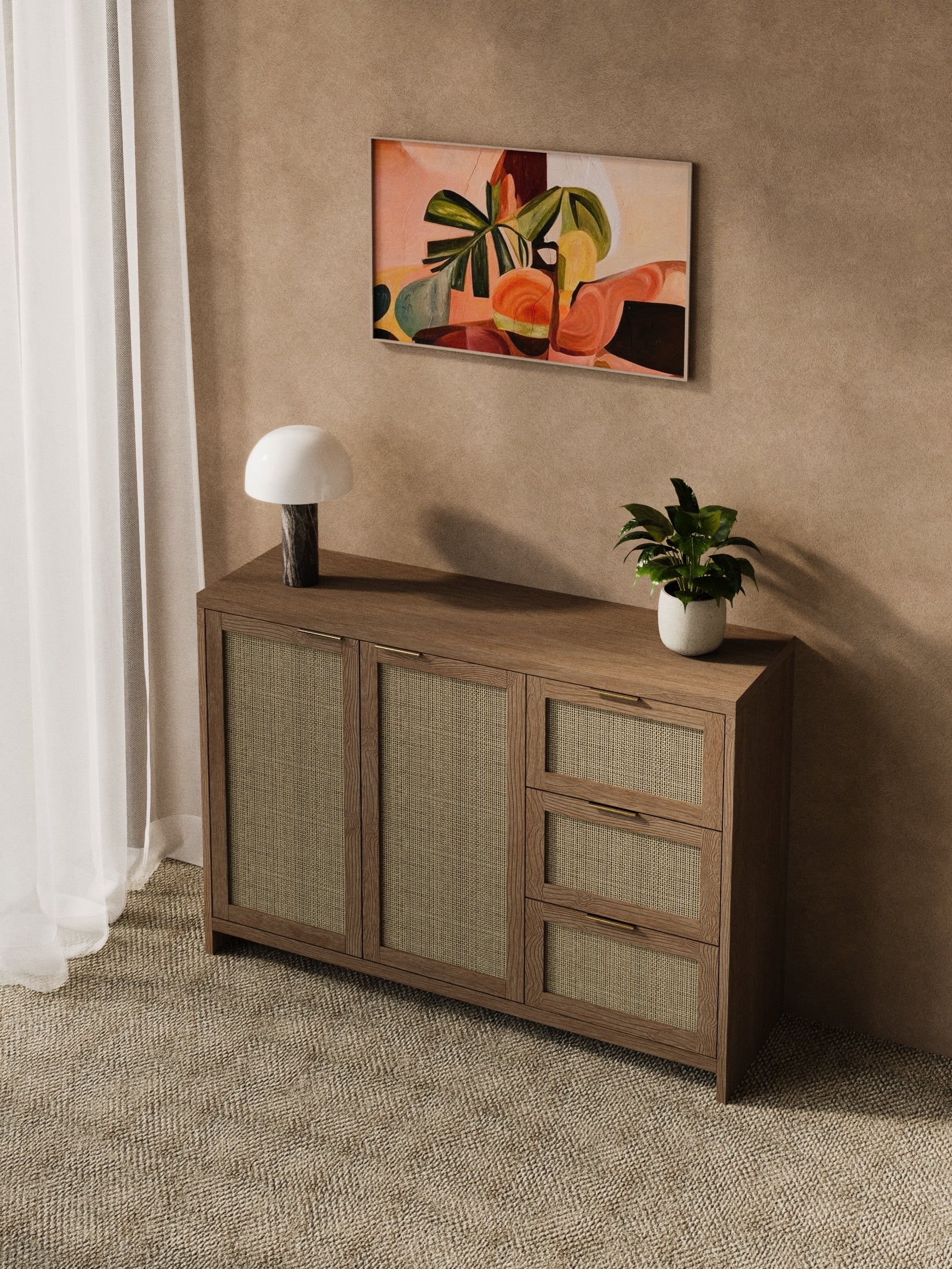 Alana Wooden Rattan Sideboard Cabinet