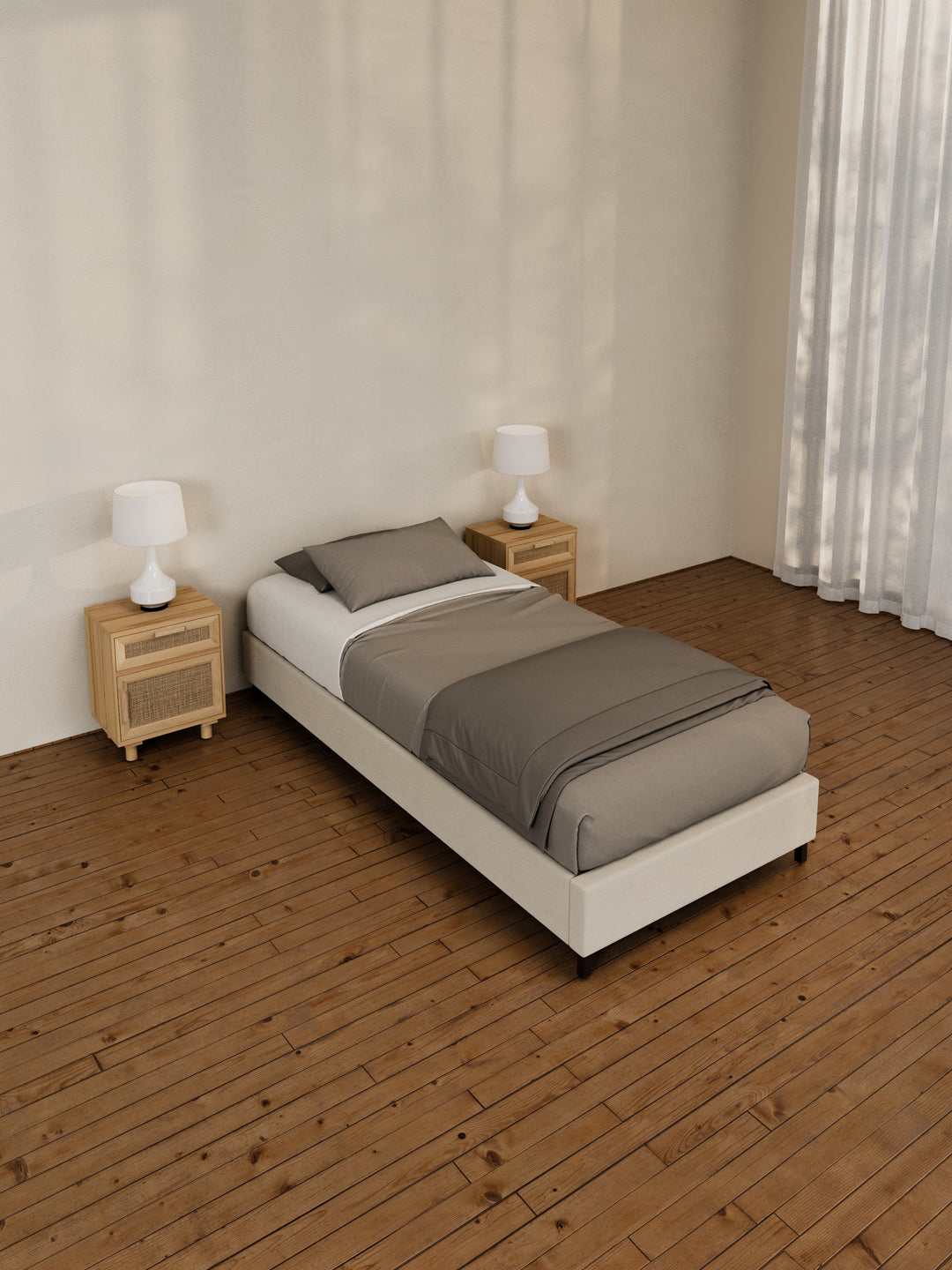 Amara Natural Beige Fabric Bed Base