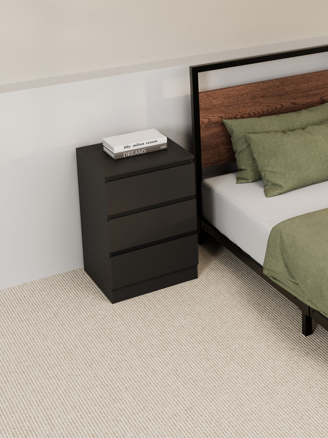 Grace Black Modern Bedside Table
