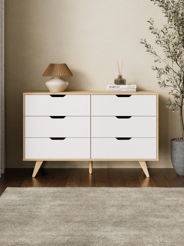 Charlie Natural White 6-Drawer Dresser