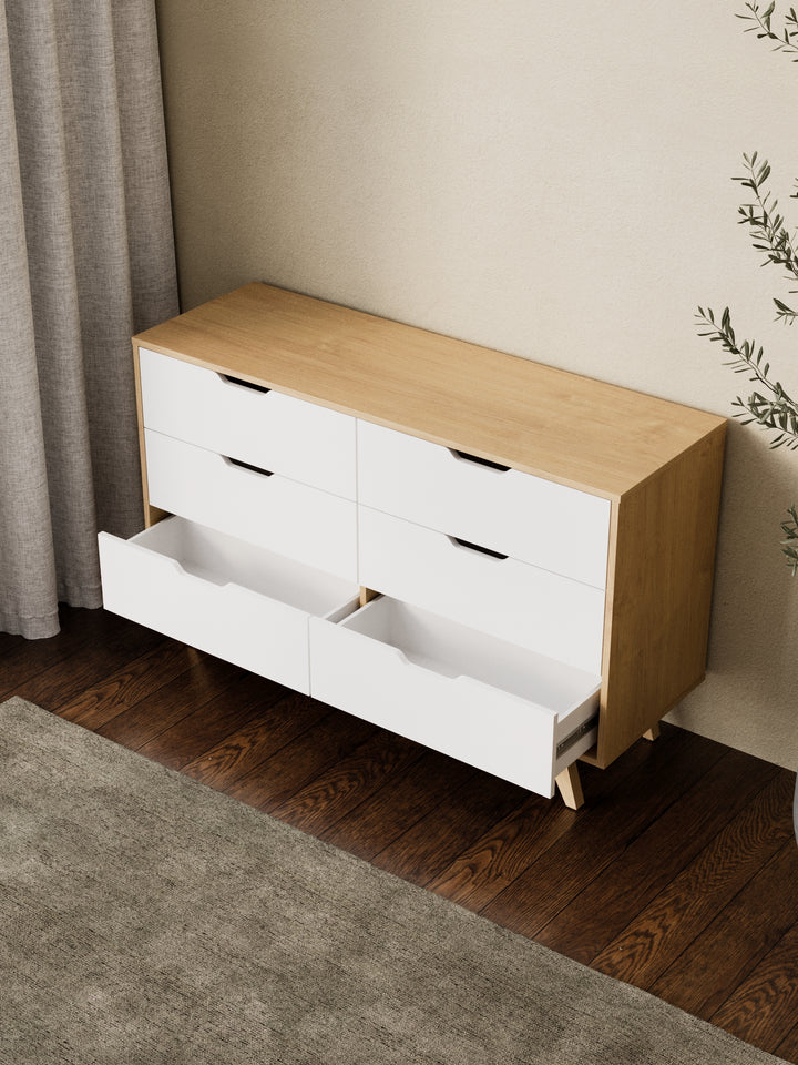 Charlie Natural White 6-Drawer Dresser