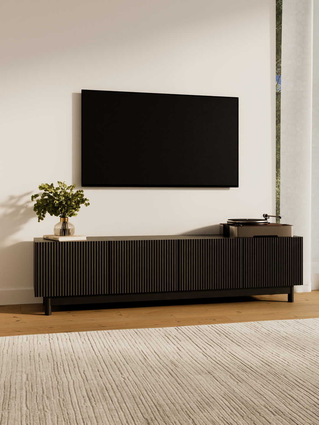Fiano Premium Black Entertainment Unit 180cm