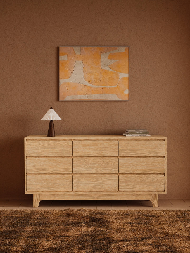 Georgie Natural Oak Lowboy 9-Drawer Dresser
