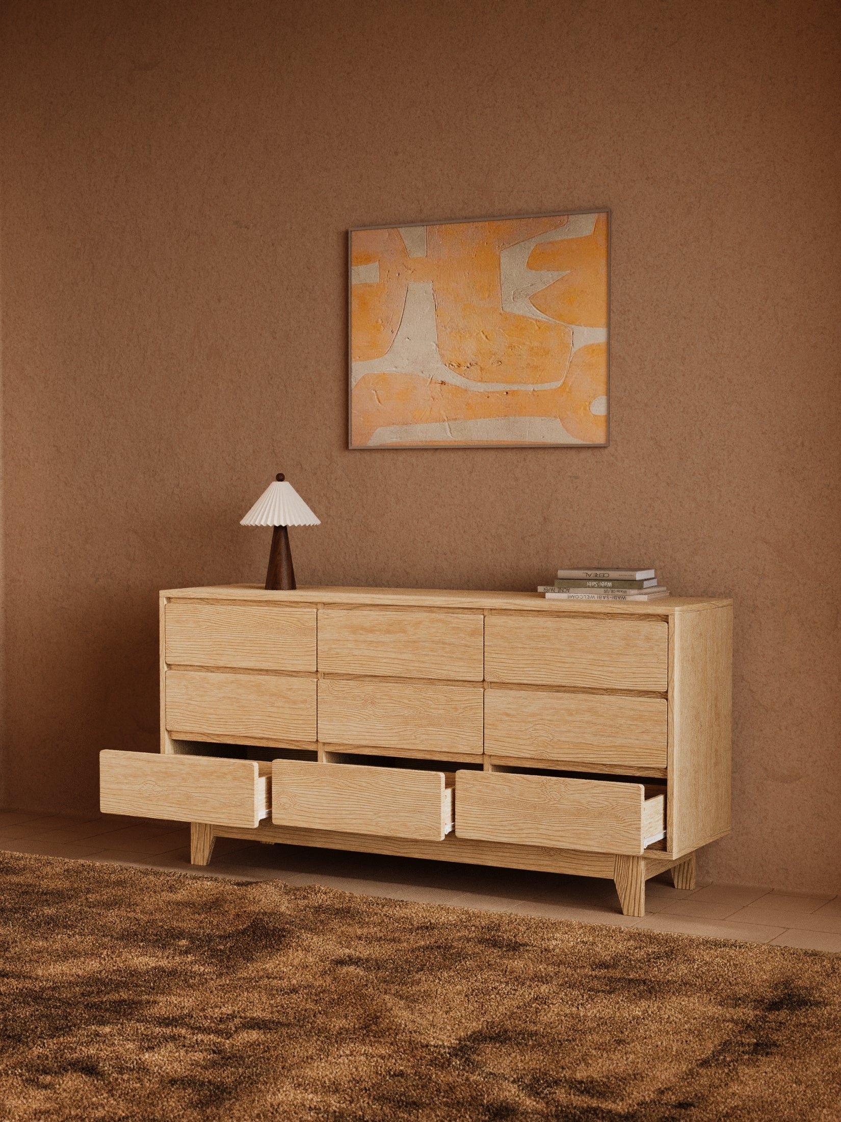 Georgie Natural Oak Lowboy 9-Drawer Dresser