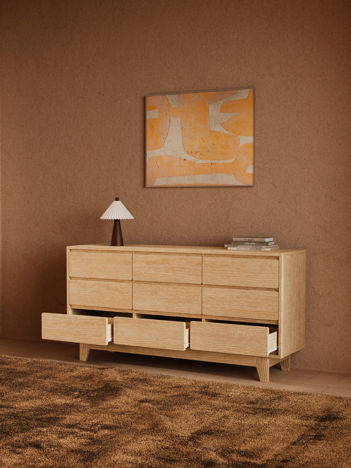 Georgie Natural Oak Lowboy 9-Drawer Dresser