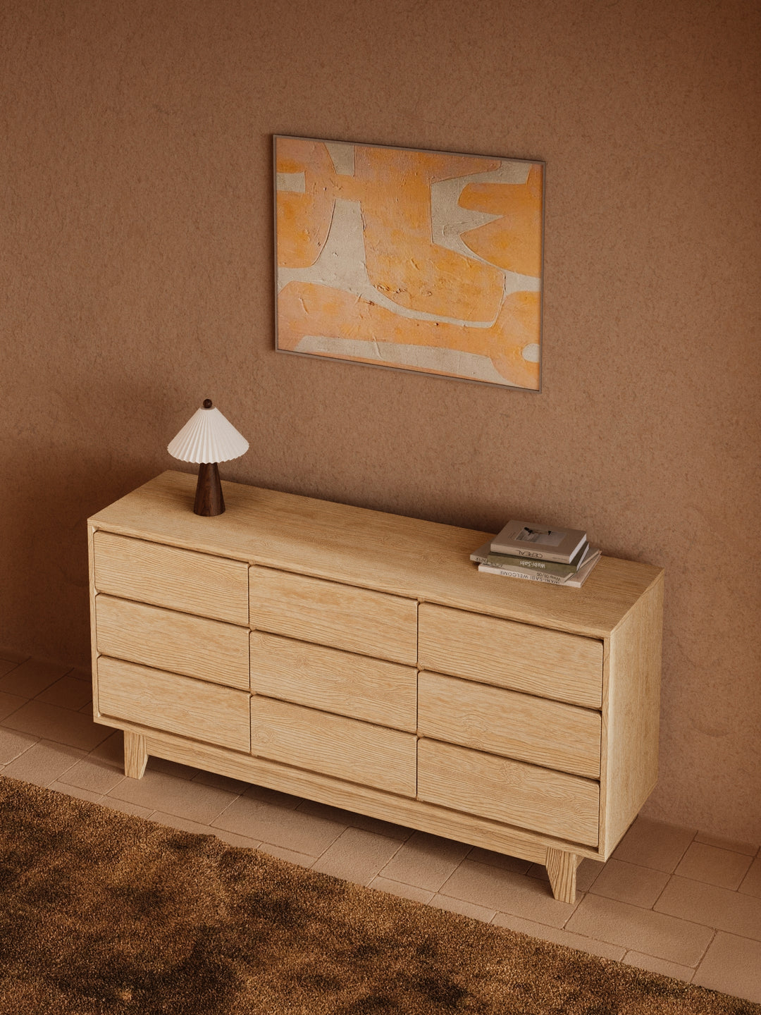 Georgie Natural Oak Lowboy 9-Drawer Dresser