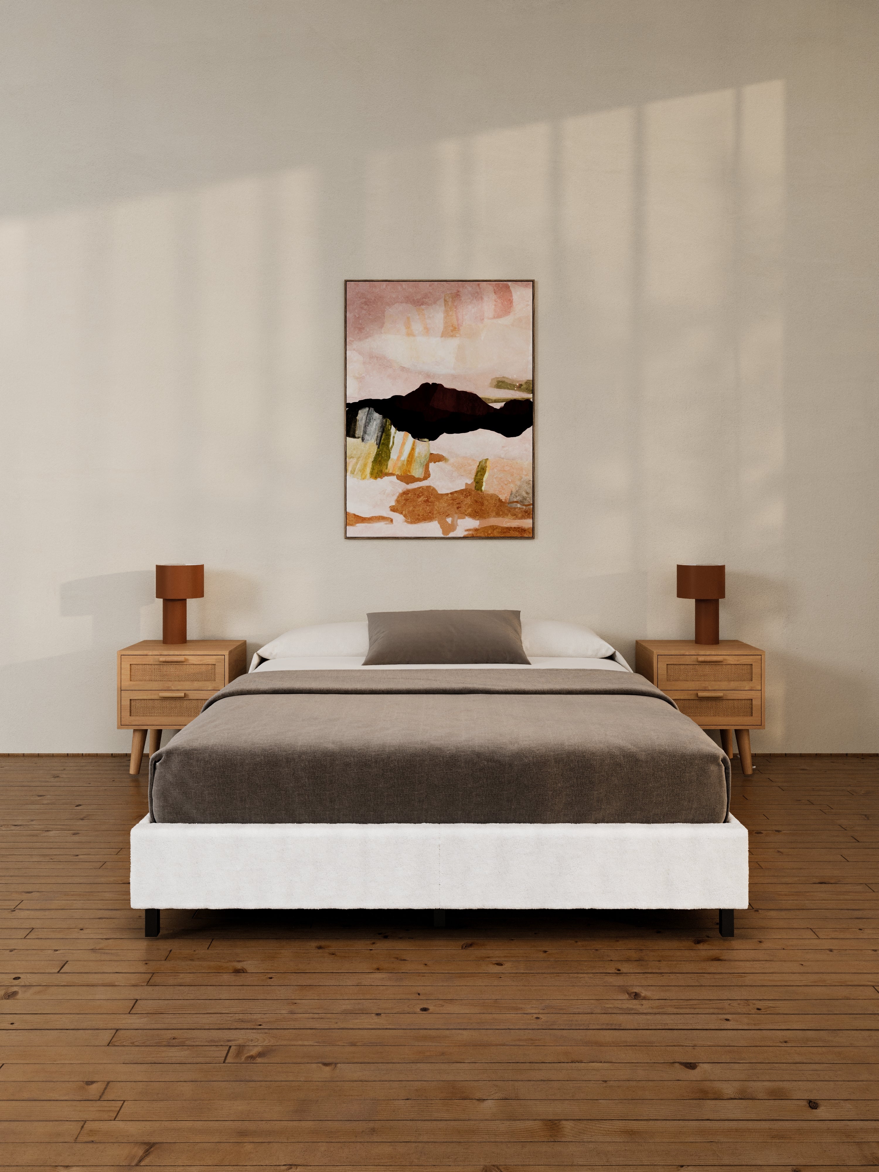 Helena White Boucle Fabric Bed Base