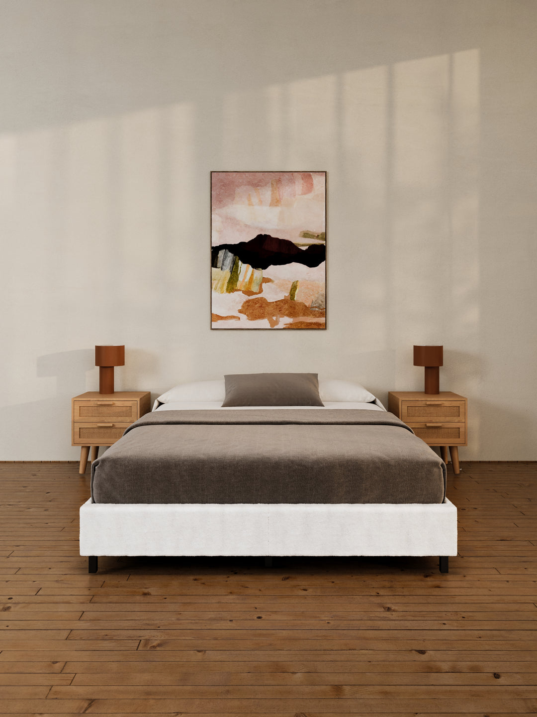 Helena White Boucle Fabric Bed Base