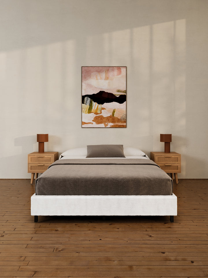 Helena White Boucle Fabric Bed Base