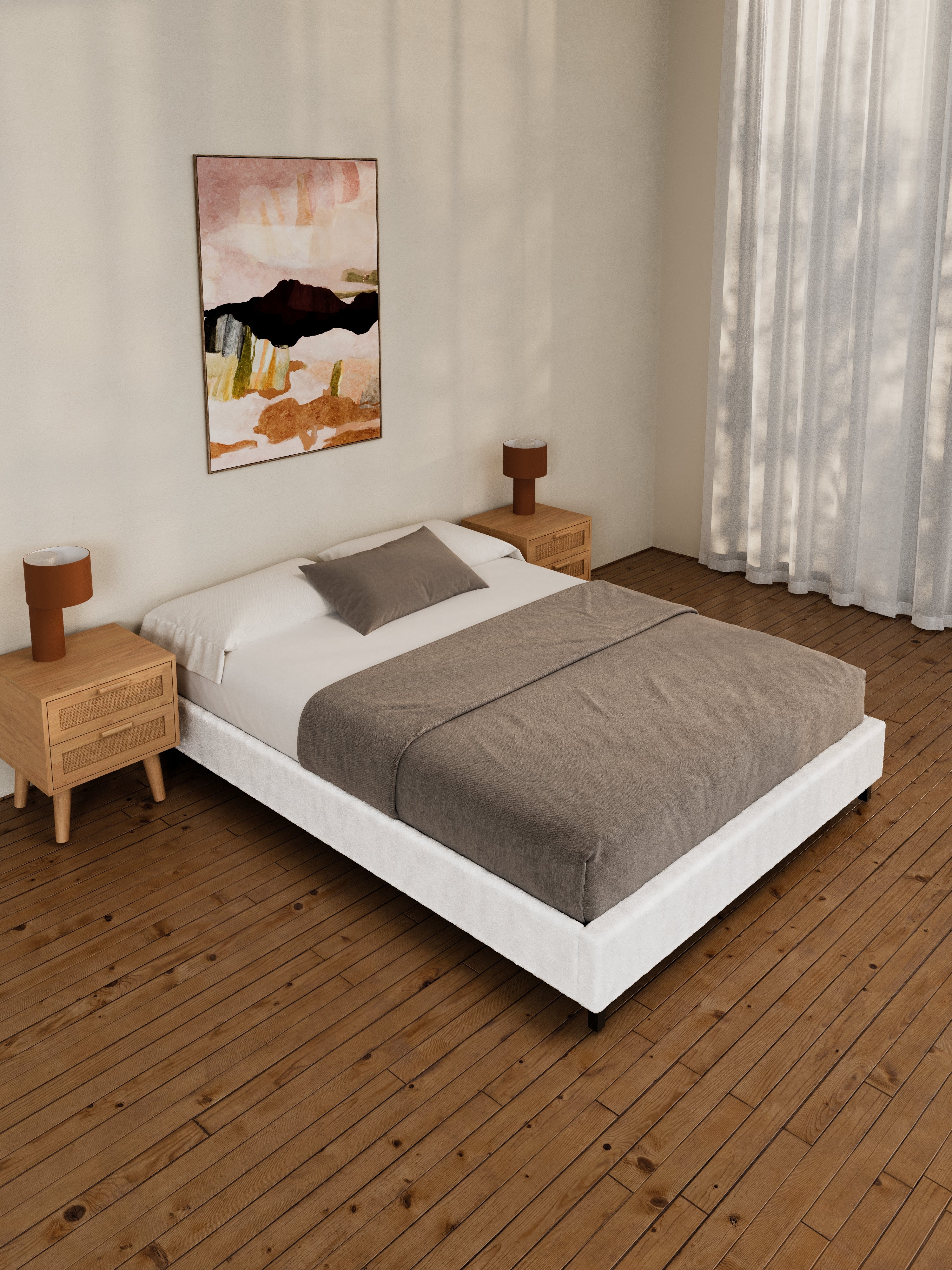 Helena White Boucle Fabric Bed Base