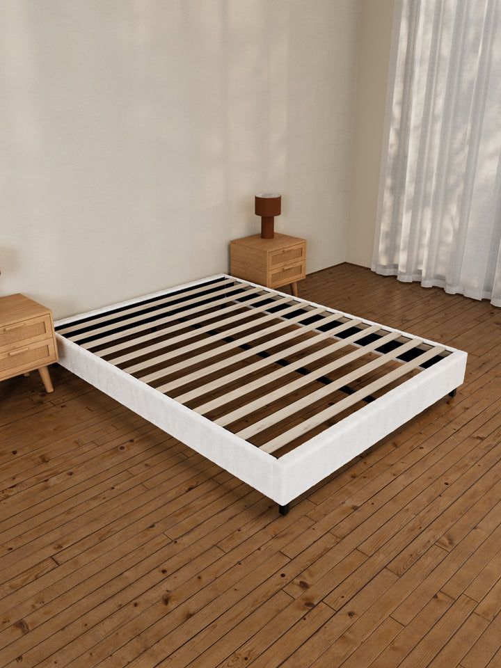 Helena White Boucle Fabric Bed Base