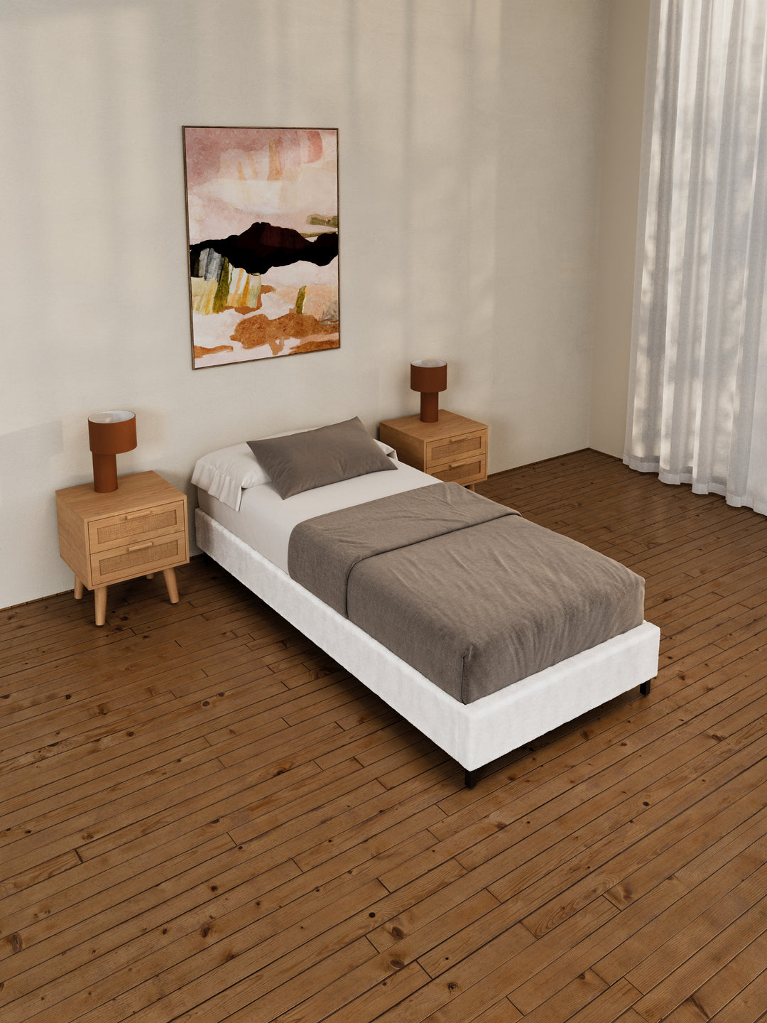 Helena White Boucle Fabric Bed Base